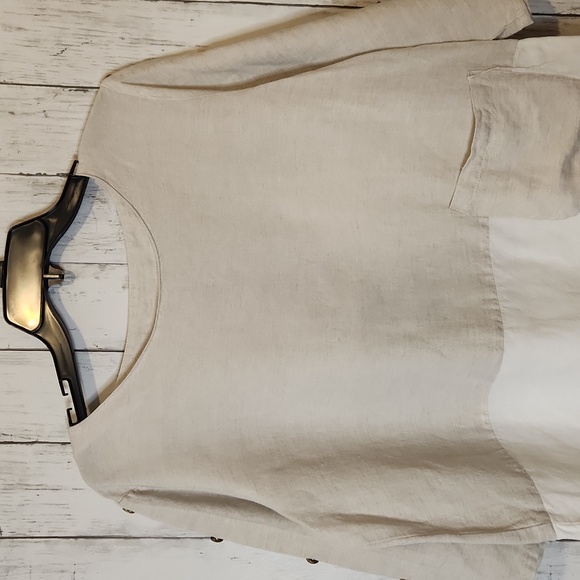 🥳Toofan Linen Tan and White Women's Tunic Large - Picture 6 of 8